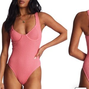 Billabong Pink / coral underwire high cut one piece swimsuit